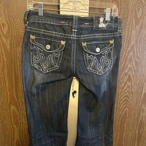 MEK Dark Blue Flare Jeans with Embroidered Pockets